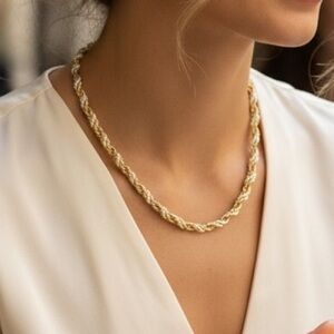 Elegant Gold Tone and Pearl Twisted Rope Necklace